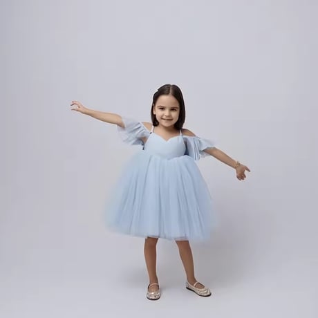white/blue/pink ラッフルオフショルダーキャミドレス(1026)