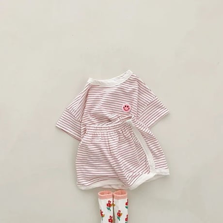 pinkにこちゃんボーダー半袖セットアップ(3150)