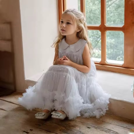 kids silver/champagneスパンコールAラインドレス(1574)