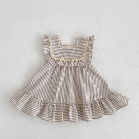 2color 姉妹お揃いペールストライプコットンロンパースorワンピース(2696)