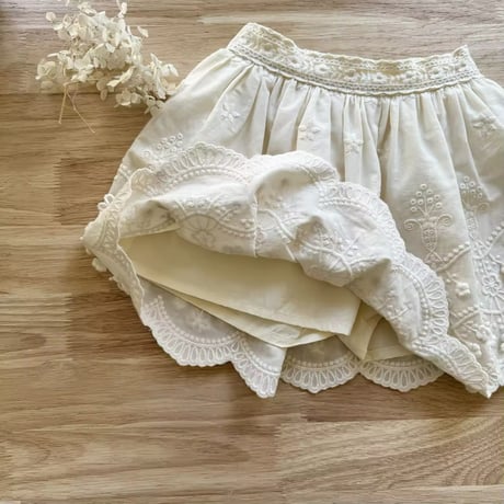 momo kids cotton lace×flowerナチュラルスカート(1004)