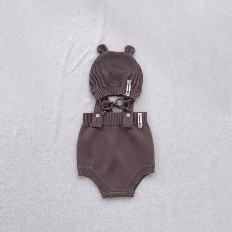 2color くま耳ボンネット付きサマーニットサロペット(2562)