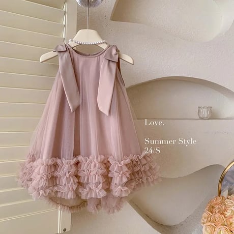 kids pink / mint ショルダーリボンAラインチュチュドレス(4154)