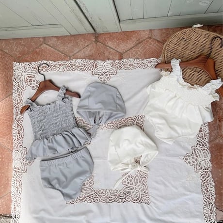 blue gray × whiteシャーリングセパレート水着(3113)
