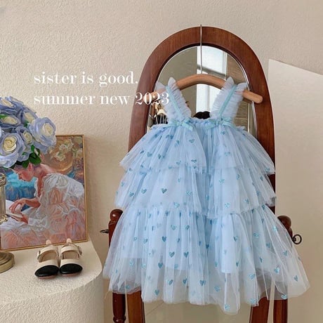 kids heart pink × blue トリプルチュールドレス(3225)