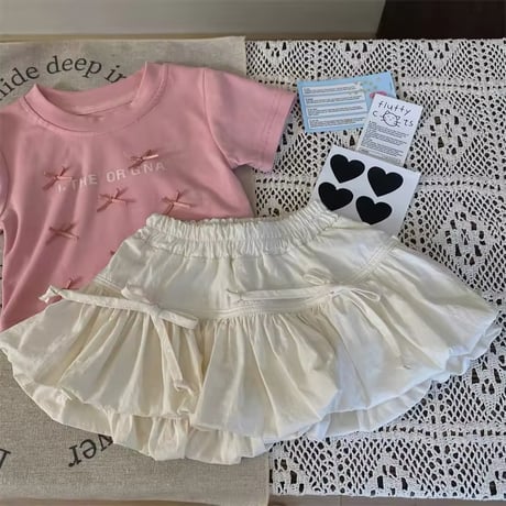 kids プチリボンピンクtシャツ or リボンバルーンキュロット(4129)