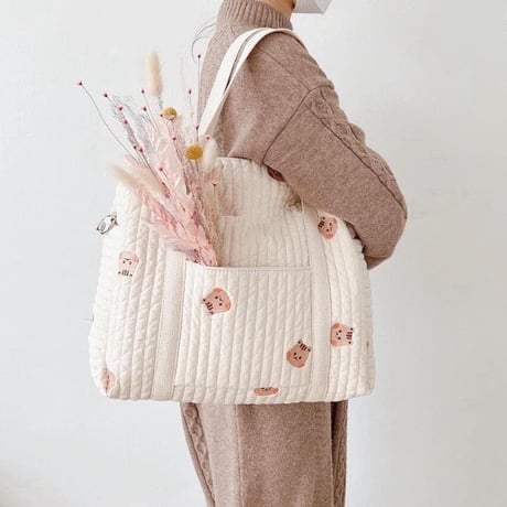 前ポケットキルティング刺繍トートバッグ(2223)