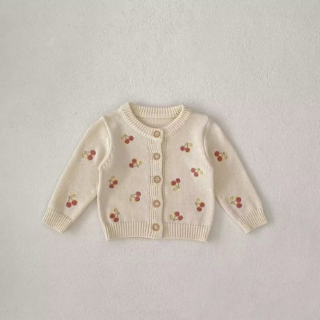 チェリーレッド刺繍ニットカーディガン(667)