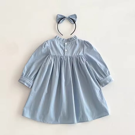 姉妹お揃いブルーVウエストロンパースorワンピース(955)