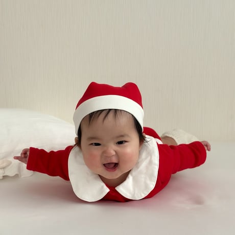 Xmas red/green サンタ帽子付き裏起毛ロンパースorタイツ(3342)