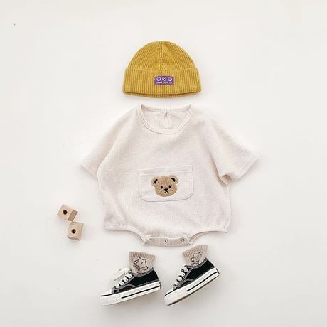 くまワッペンワッフルロンパース(2161)