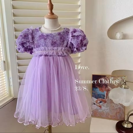 kids pink/purple ローズたっぷりチュールドレス(1137)
