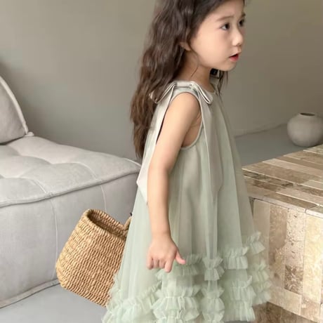 kids pink / mint ショルダーリボンAラインチュチュドレス(4154)