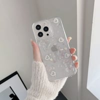 3Dクリスタルくま×パールハート×スパンコールクリアiPhoneケース(295)