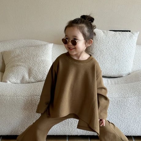 即納あり◆kids khakiワッフルフレアデザインセットアップ(3307)