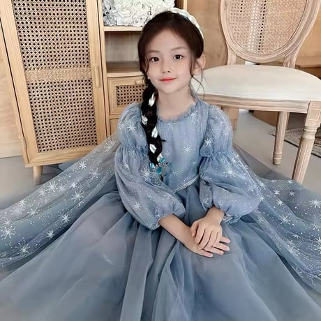kids snow flake cape winterブループリンセスドレス(777)