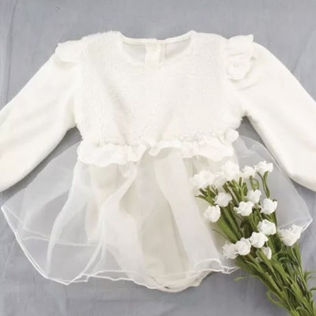 winterボアぽわん袖シフォンスカートロンパース(2399)