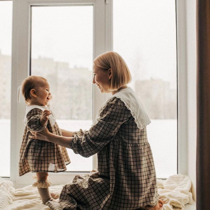 ママとお揃いロング襟カジュアルワンピース(2538) | こどもふく moco kids