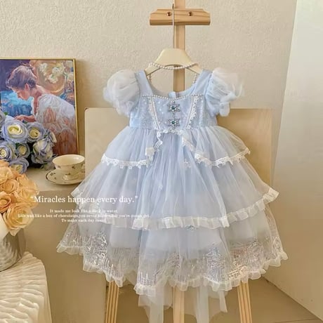 kids light blueトリプルチュールプリンセスドレス(1049)