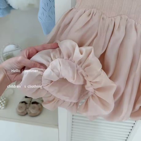 kids くすみピンクバックリボンバルーンワンピース(2257)