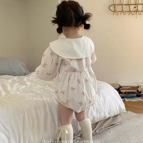 jennybebe pinkリボン丸襟ロンパース(4191)