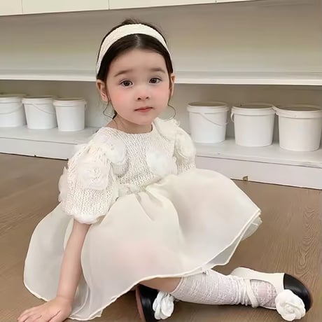 姉妹お揃いcreamローズシフォンスカートロンパースorワンピース(1583)