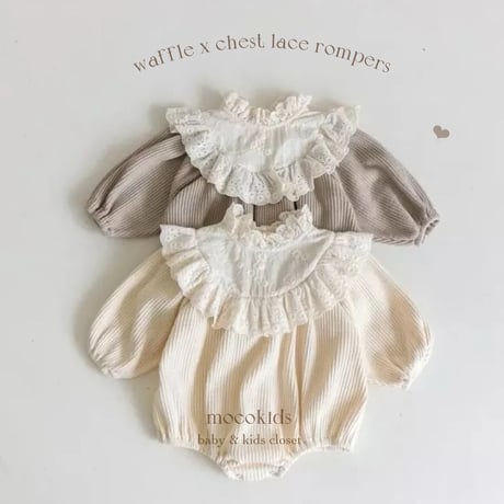 lace switching ワッフルロンパース(3291)