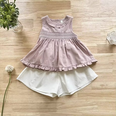 kids 2colorノースリーブシャーリング刺繍チュニックトップス(1202)