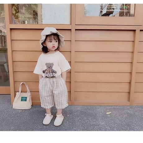 即納◆Bear半袖Tシャツorギンガムチェックパンツ(1116)