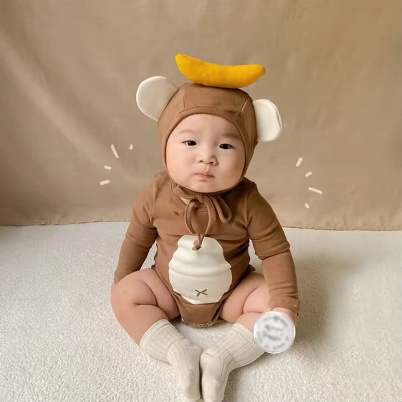 2color バナナモンキーロンパース(2271) | こどもふく🧸mocokids