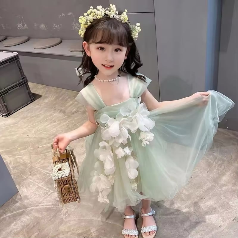 パステルグリーン3Dフローラルドレス(3104) | こどもふく moco kids