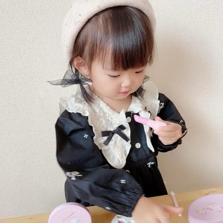 即納あり◆姉妹お揃いブラックリボンレースロンパースorワンピース(2311)