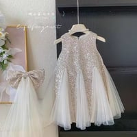 kids champagneノースリーブスパンコールAラインチュールデザインドレス(2103)