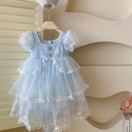 kids light blueトリプルチュールプリンセスドレス(1049)