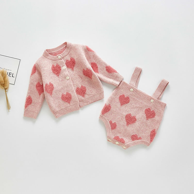 ピンクハートニットカーディガンorサロペット(899) | こどもふく🧸mocokids