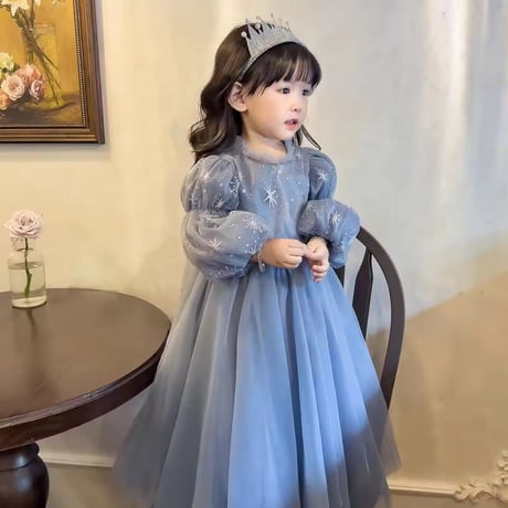 kids snow flake cape winterブループリンセスドレス(777)
