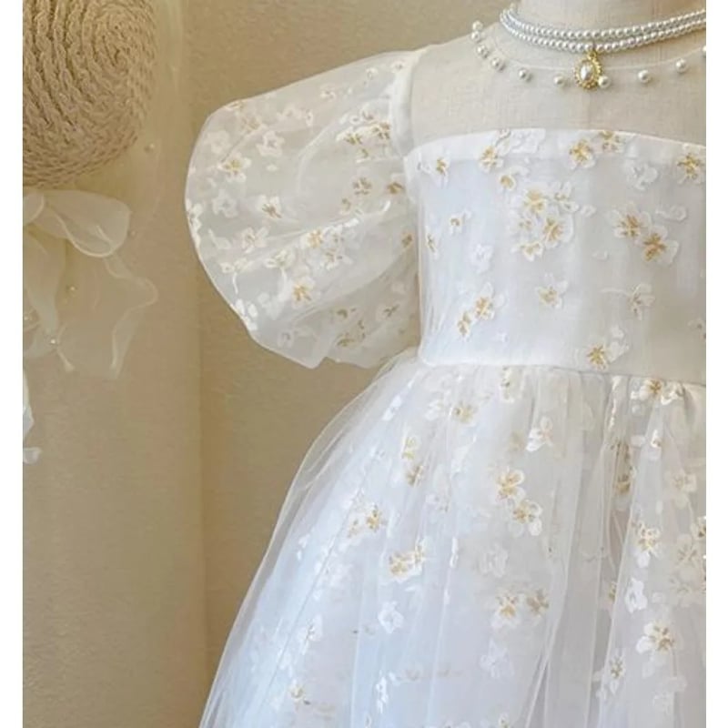 kids white gardenパフスリーブドレス(4110) | こどもふく moco kids