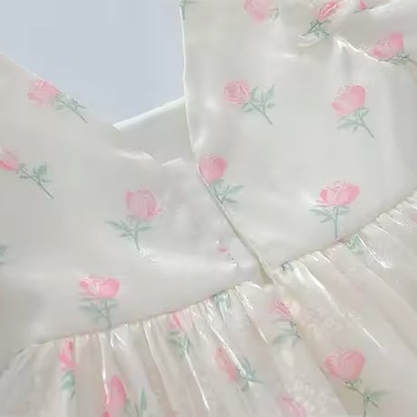 kids チューリップパフスリーブホワイトドレス(1044)