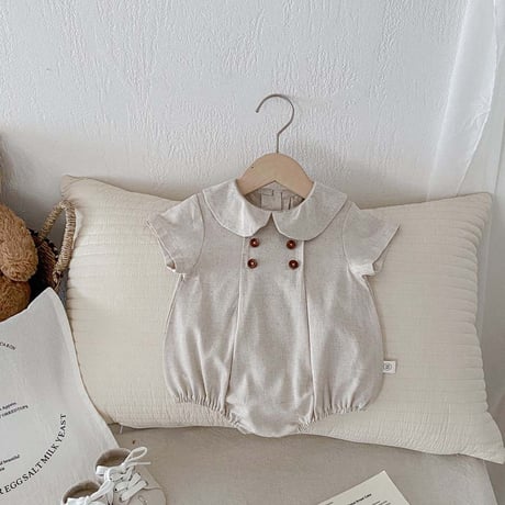 linen / stripeシンプルボタンロンパース(4144)