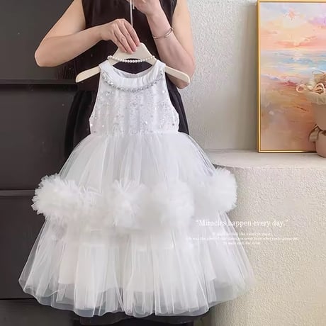 kids white/gray ホルターネックパーティードレス(1135)