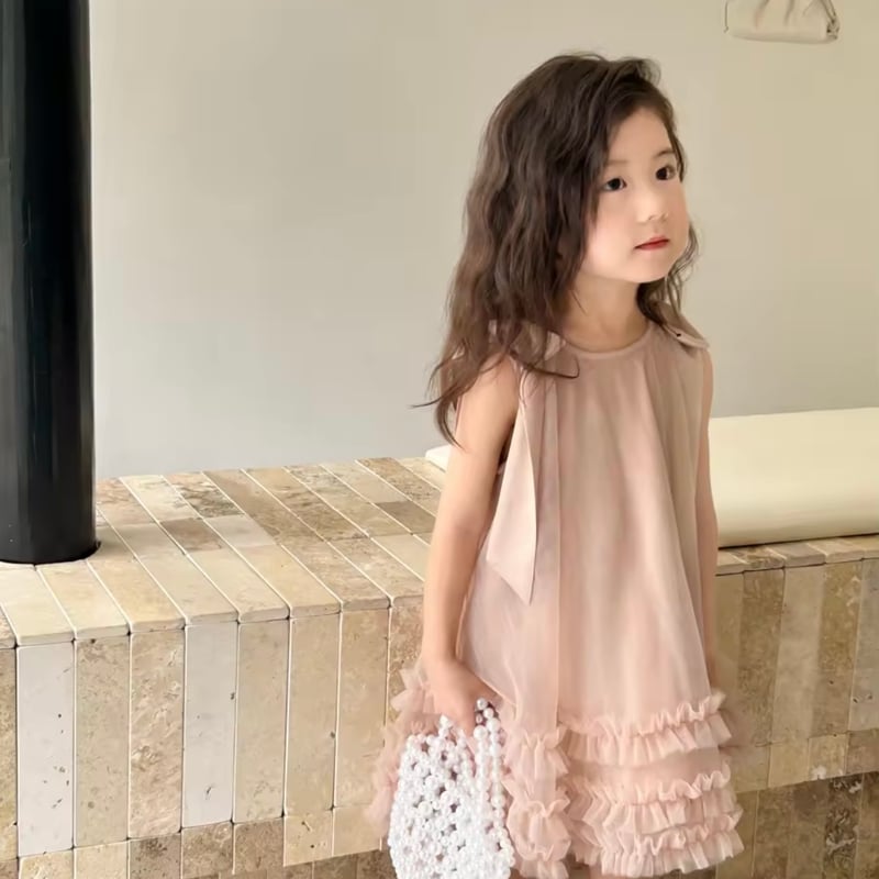 kids pink / mint ショルダーリボンAラインチュチュドレス(4154 kids pink / mint ショルダーリボンAラインチュチュドレス(4154