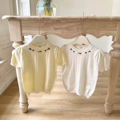 kids white/lemon petitフラワーサマーニットトップス(1483)