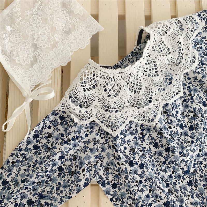 レースボンネットスタイ付き花柄ロンパース(798) | こどもふく レースボンネットスタイ付き花柄ロンパース(798) | こどもふく