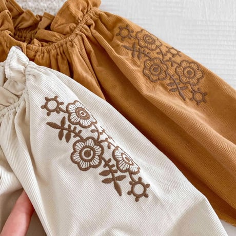 コーデュロイ立て襟arm embroideryロンパース(3394)