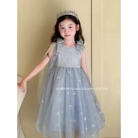 kids ブルースノーショルダーリボンチュールドレス(2253)