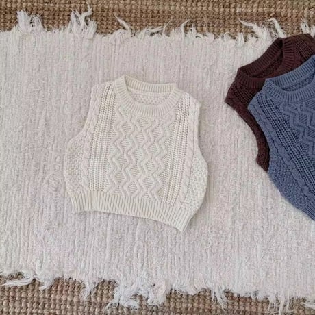 brown/ivory/blue ケーブルニットベスト(1418)