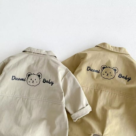 backくまプリントつなぎオーバーオール(746)