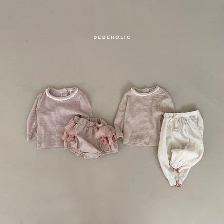 即納【bebeholic】lace  rib shirt(b52)