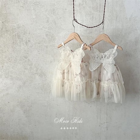 ヘアバンド付きbackバタフライうさぎ柄チュールドレスロンパースorワンピース(3067)