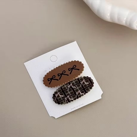 リボン×チェックパッチンピン(675)